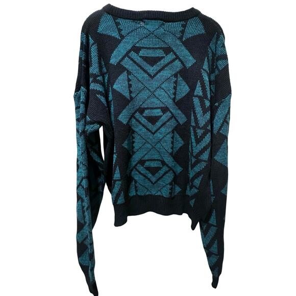 VTG Cosby Sweater Mens XL Blue Abstract Geometric Knit Pullover Crewneck 90s Y2K - Picture 6 of 14